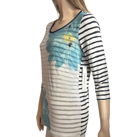 TRIBAL Top Shirt Blouse Tunic Rayon Nylon Limited Edition Floral and Stripe - Picture 7 of 14